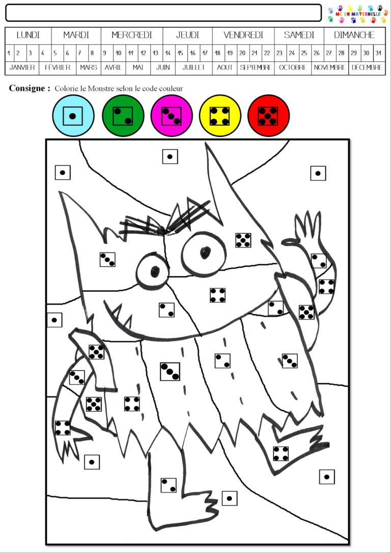 Le monstre des couleurs va à l’école  coloriage magique (plusieurs