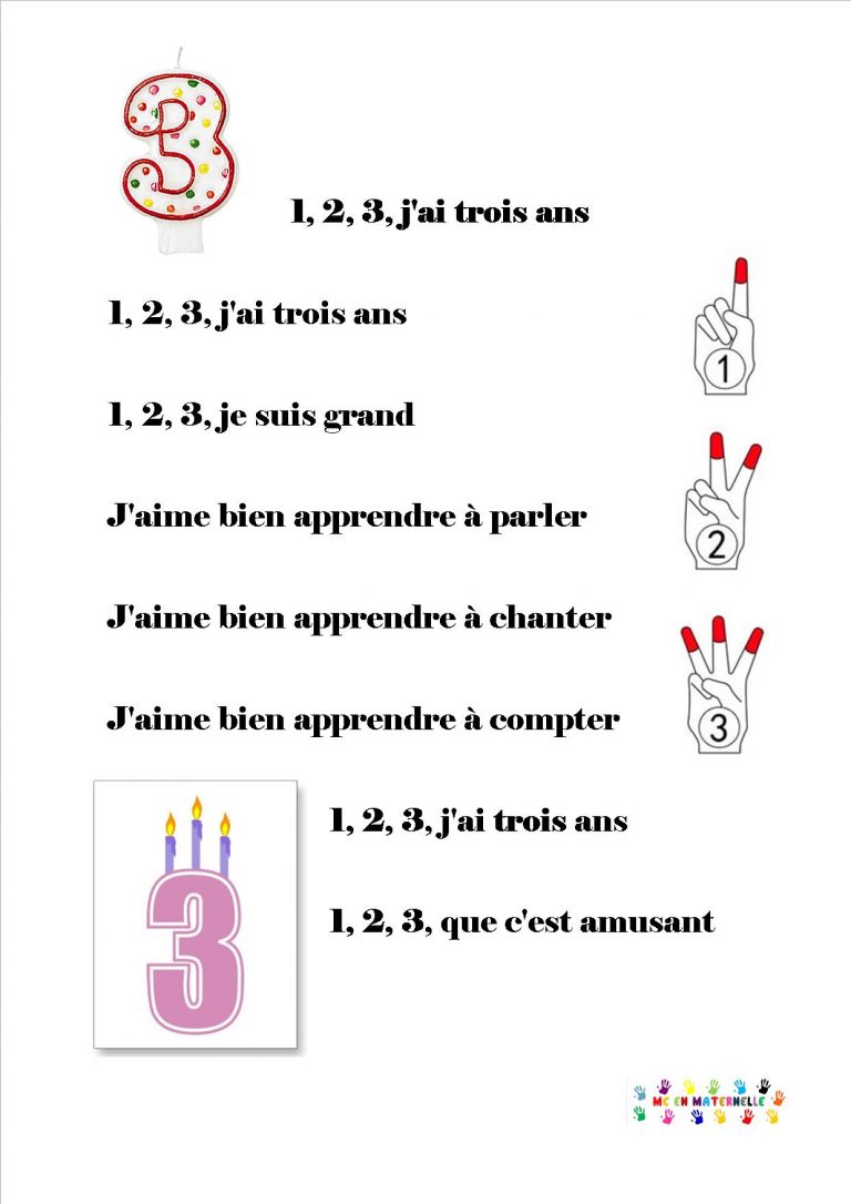 1, 2, 3 j’ai 3 ans