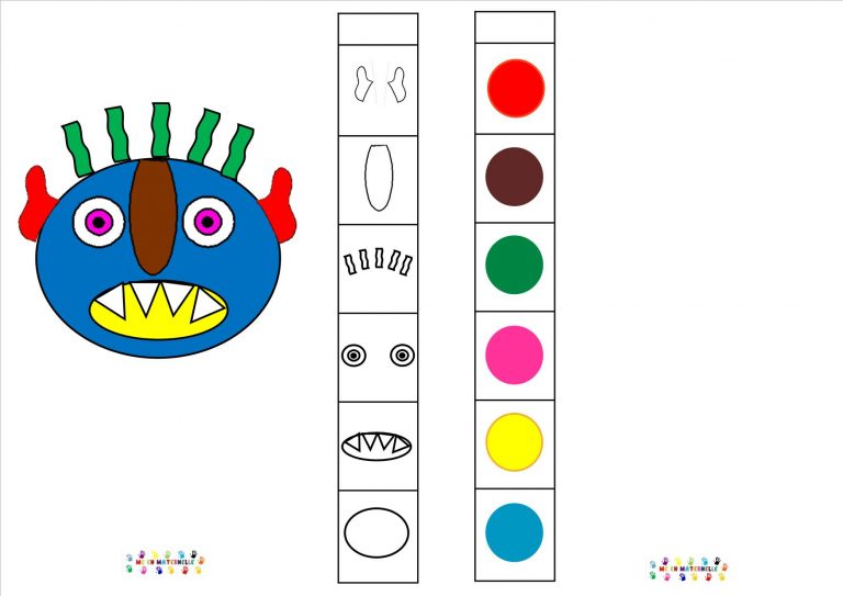 Monstre : jeu sur la reconnaissance des parties du visage et des couleurs