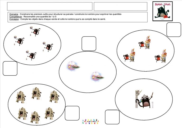 Reconnaître une petite quantité de 1 à 5 avec Splat le chat
