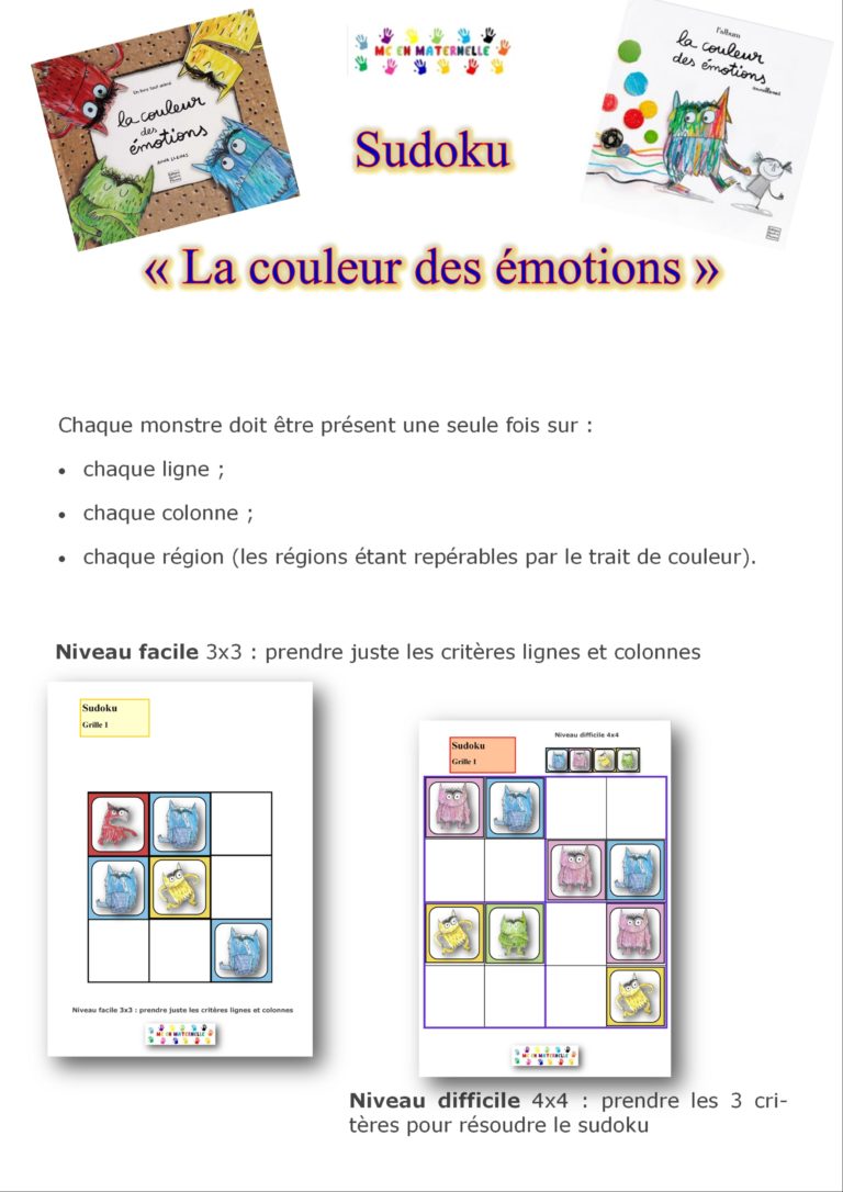 La couleur des émotions : Sudoku (2 niveaux)